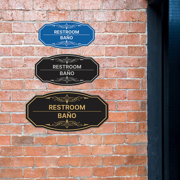 Signs ByLITA Victorian Restroom/Baño Bilingual Wall or Door Sign – Pacific Sign and Stamp