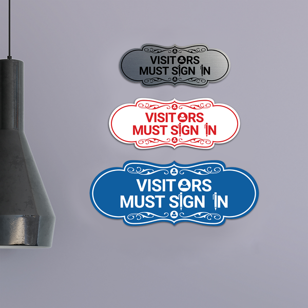 Designer Visitors Must Sign In Wall or Door Sign – Pacific Sign and Stamp