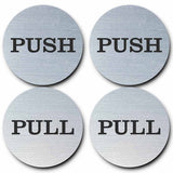2" Round Push Pull Door Signs (Brushed Silver) - 2 sets (4pcs)