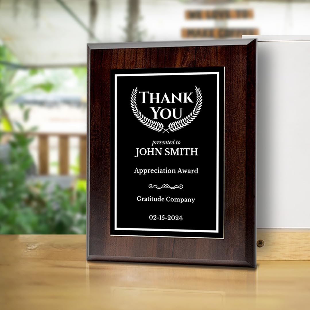 Thank You Gratitude and Appreciation Customizable Award Plaque | Easel Mount Option | Recognition of Achievement and Service Personalizable Plaques