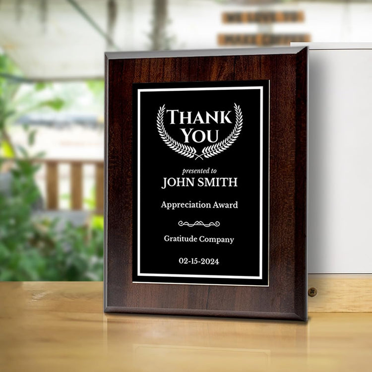Thank You Gratitude and Appreciation Customizable Award Plaque | Easel Mount Option | Recognition of Achievement and Service Personalizable Plaques