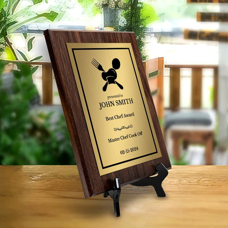 Cooking Competition and Chef Customizable Award Plaque | Easel Mount Option | Recognition of Achievement and Service Personalizable Plaques