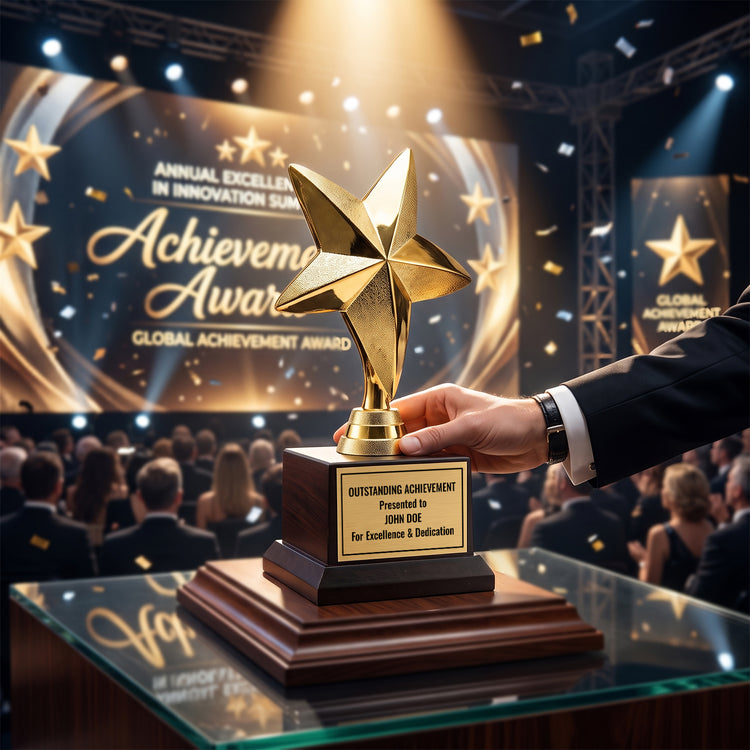 All Quality Star Trophy, Custom Engraved Star Figure, Black Base — Personalized Achievement & Recognition Award for Any Occasion