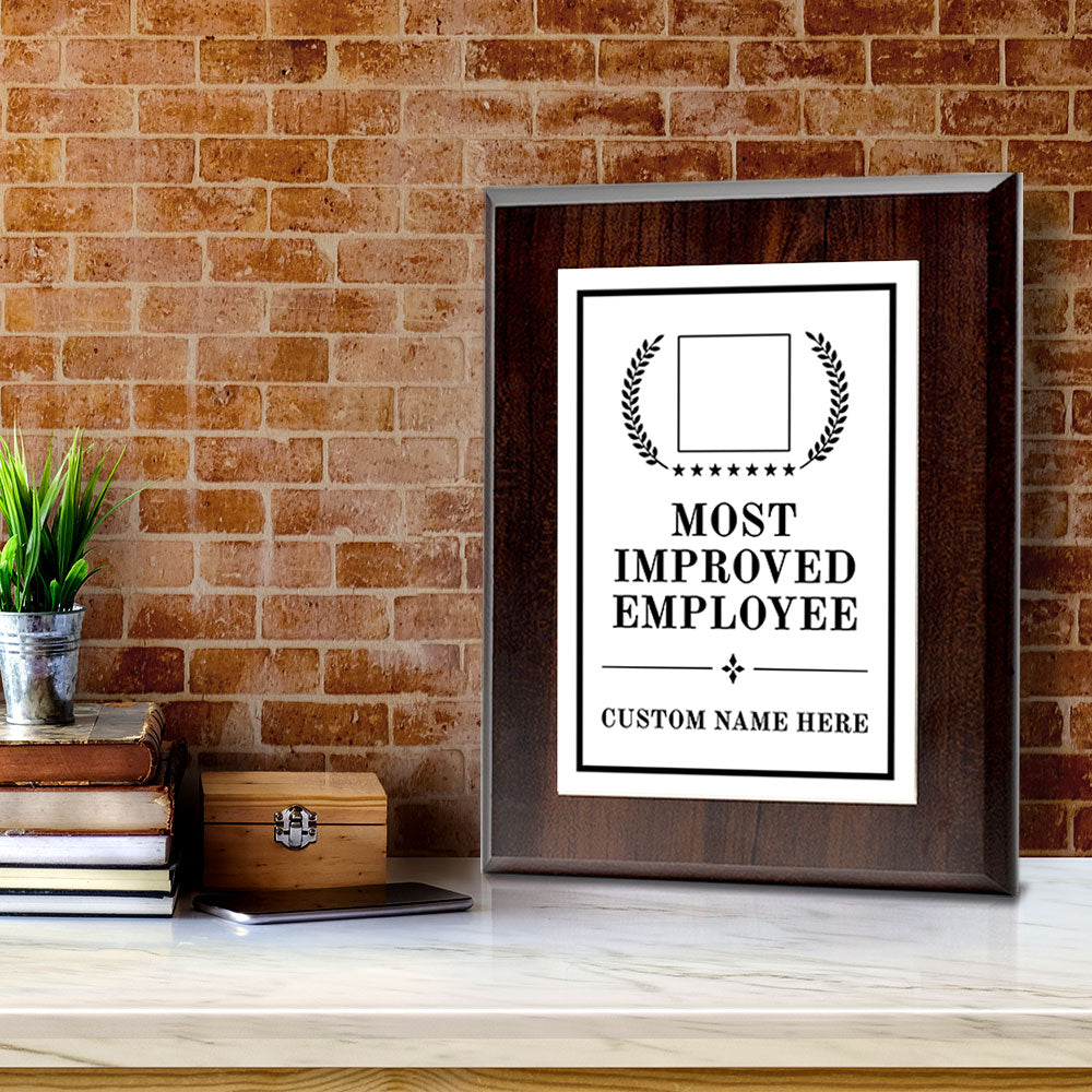 Most Improved Employee Award Personalized (Wooden) Wall Plaque With Easel Acrylic Stand | Workplace Recognition Ceremonies Award Plaques