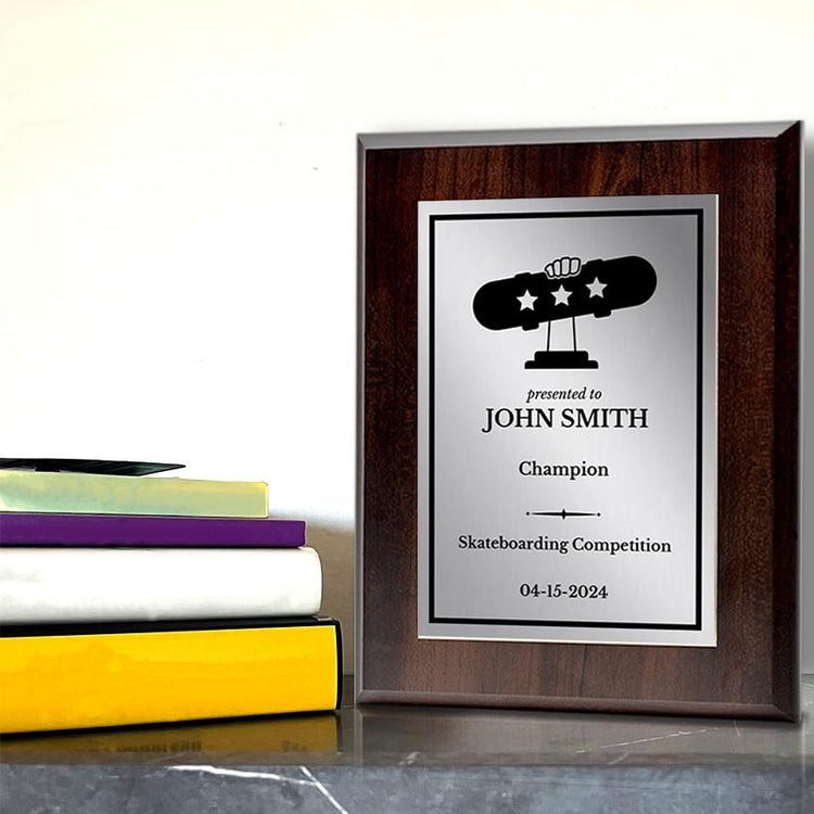 Skateboarding Customizable Wooden Award Plaque | Easel Mount Option | Achievement and Recognition Personalizable Plaques