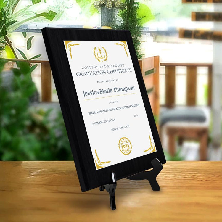 College/University Graduation Certificate Personalized (Wooden) Wall Plaque With Easel Acrylic Stand | Certificates & Achievements