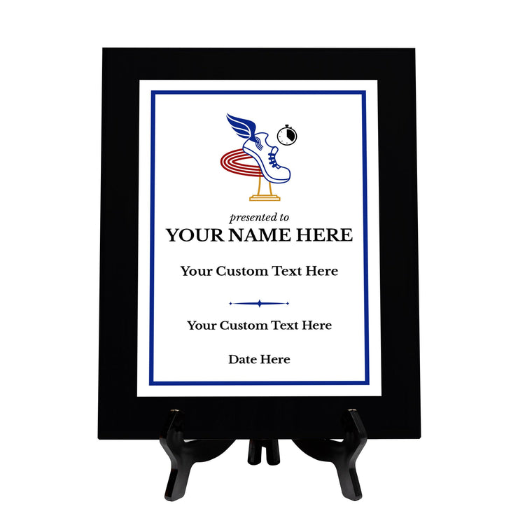 Track and Field Customizable Black Frame Wooden Award Plaque | Easel Mount Option | Achievement and Recognition Personalizable Plaques