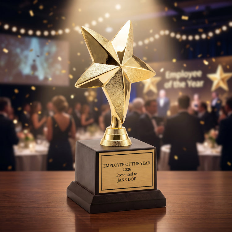 All Quality Star Trophy, Custom Engraved Star Figure, Black Base — Personalized Achievement & Recognition Award for Any Occasion
