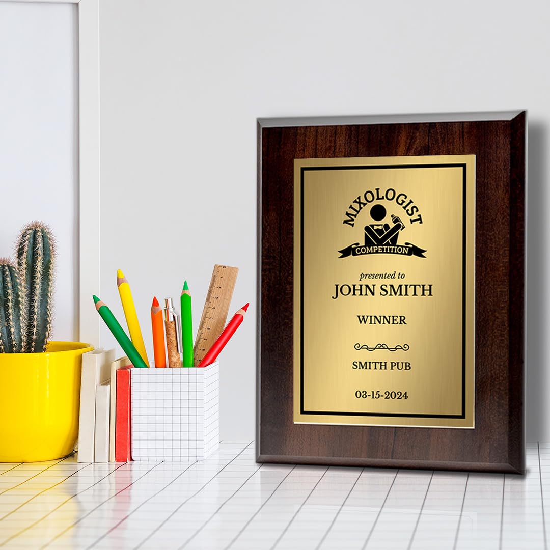 Mixologist Competition Customizable Award Plaque | Easel Mount Option | Achievement and Recognition Personalizable Plaques