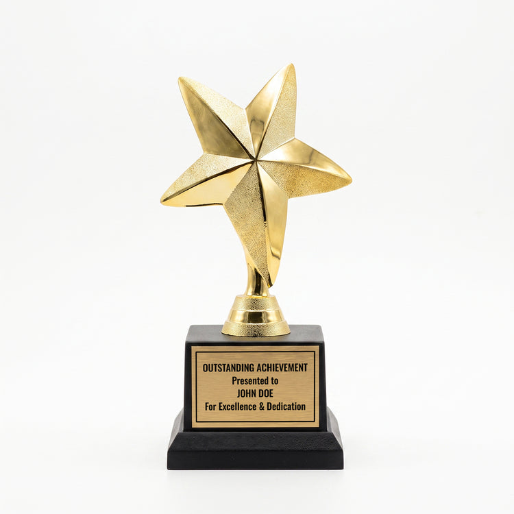 All Quality Star Trophy, Custom Engraved Star Figure, Black Base — Personalized Achievement & Recognition Award for Any Occasion