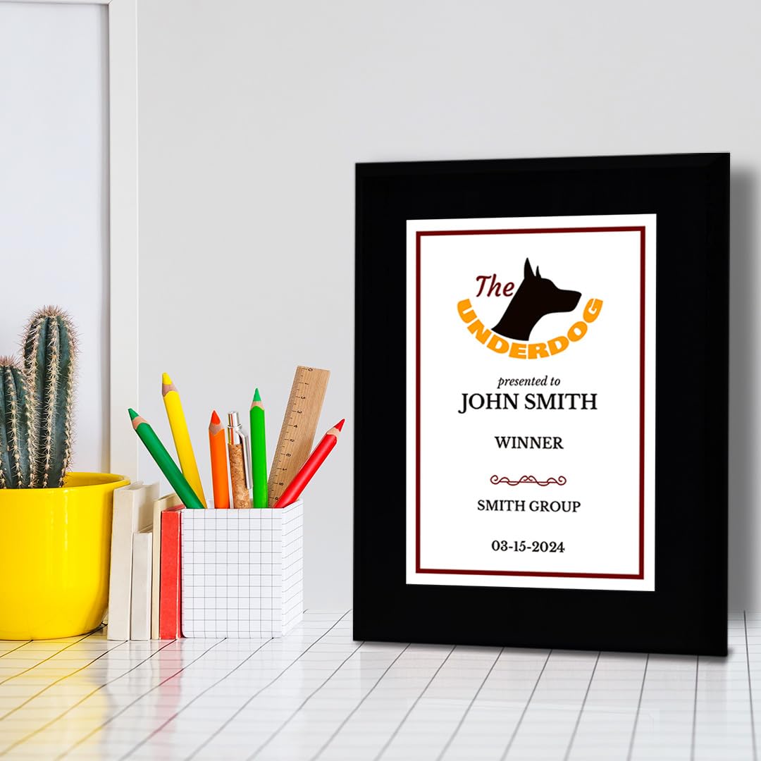 The Underdog Customizable Black Frame Award Plaque | Easel Mount Option | Achievement and Recognition Personalizable Plaques