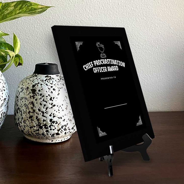Chief Procrastination Officer' Award Personalized Wall Plaque With Easel Acrylic Stand | Novelty/Funny Office Award Plaques