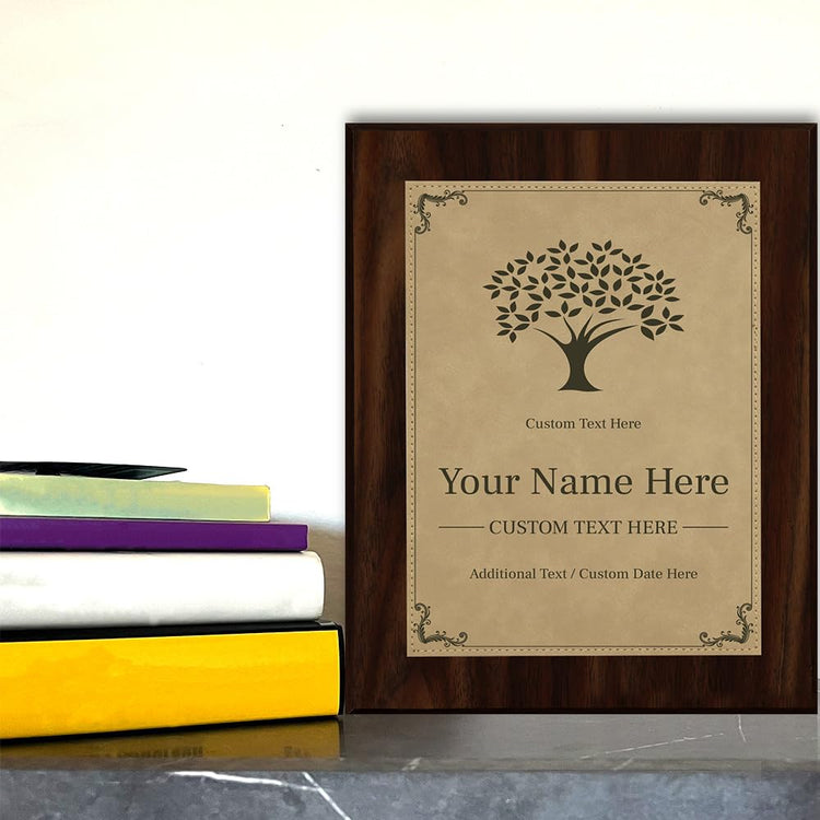 Tree Design Award Theme, Wooden Frame Customizable Leatherette Award Plaque | Easel Mount Option | Recognition of Achievement and Service Personalizable Plaques