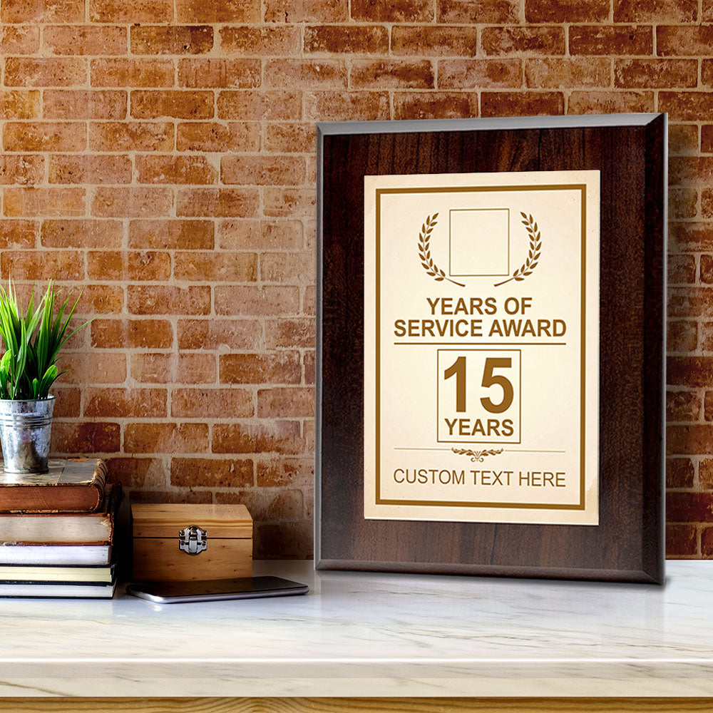 Years of Service Award Plaque — 15 Years Award Personalized (Wooden) Wall Plaque With Easel Acrylic Stand | Workplace Recognition Ceremonies Award Plaques