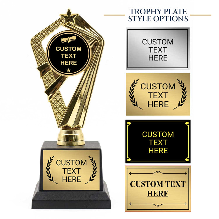Academic Custom Insert Trophy Awards (Diploma, Globe, Grad Cap) - Engraved