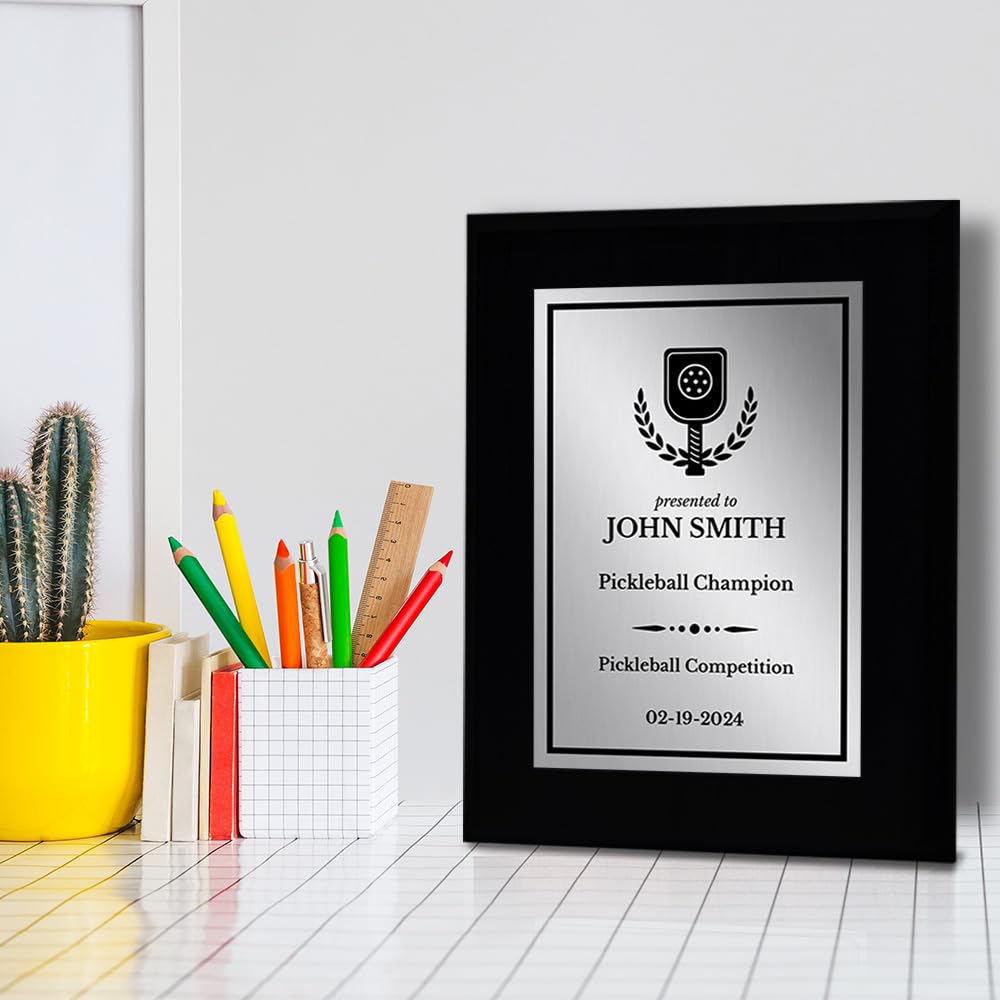 Pickleball Competition Customizable Black Frame Award Plaque | Easel Mount Option | Achievement and Recognition Personalizable Plaques