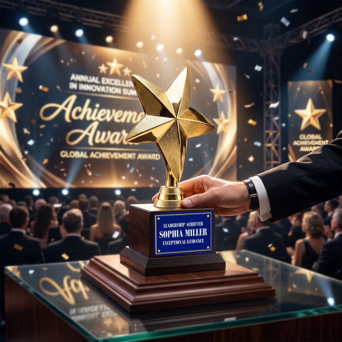 All Quality Star Trophy, Custom Engraved Star Figure, Black Base — Personalized Achievement & Recognition Award for Any Occasion