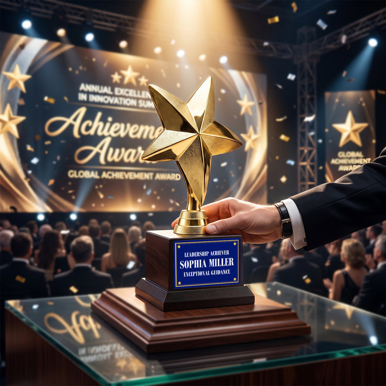 All Quality Star Trophy, Custom Engraved Star Figure, Black Base — Personalized Achievement & Recognition Award for Any Occasion