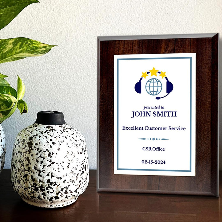 Customer Service Recognition Customizable Award Plaque | Easel Mount Option | Achievement and Service Personalizable Plaques