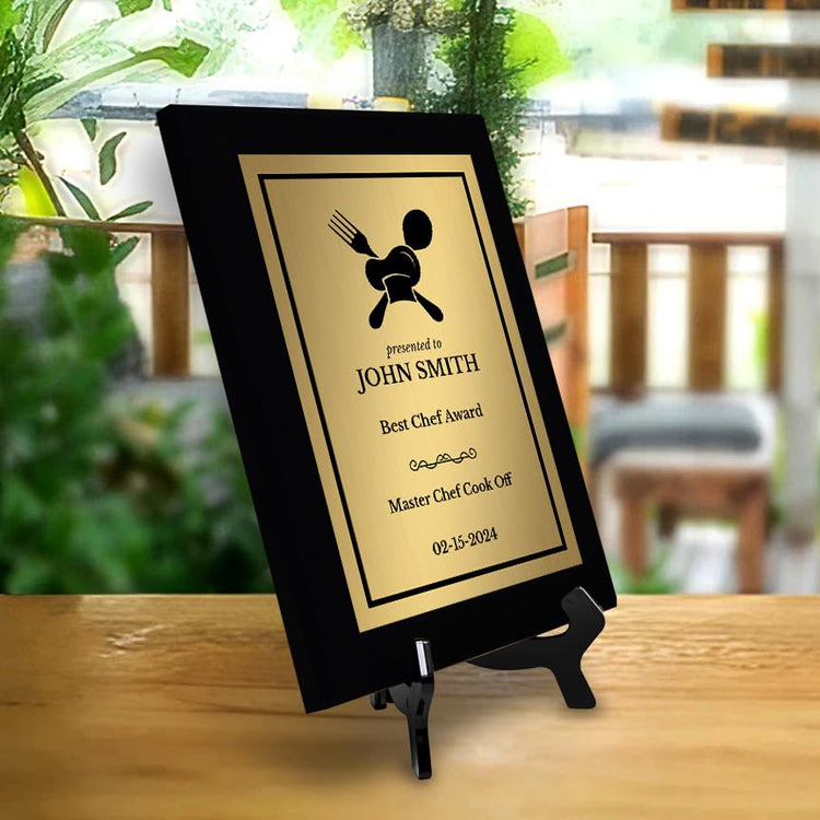 Cooking Competition and Chef Customizable Black Frame Award Plaque | Easel Mount Option | Recognition of Achievement and Service Personalizable Plaques