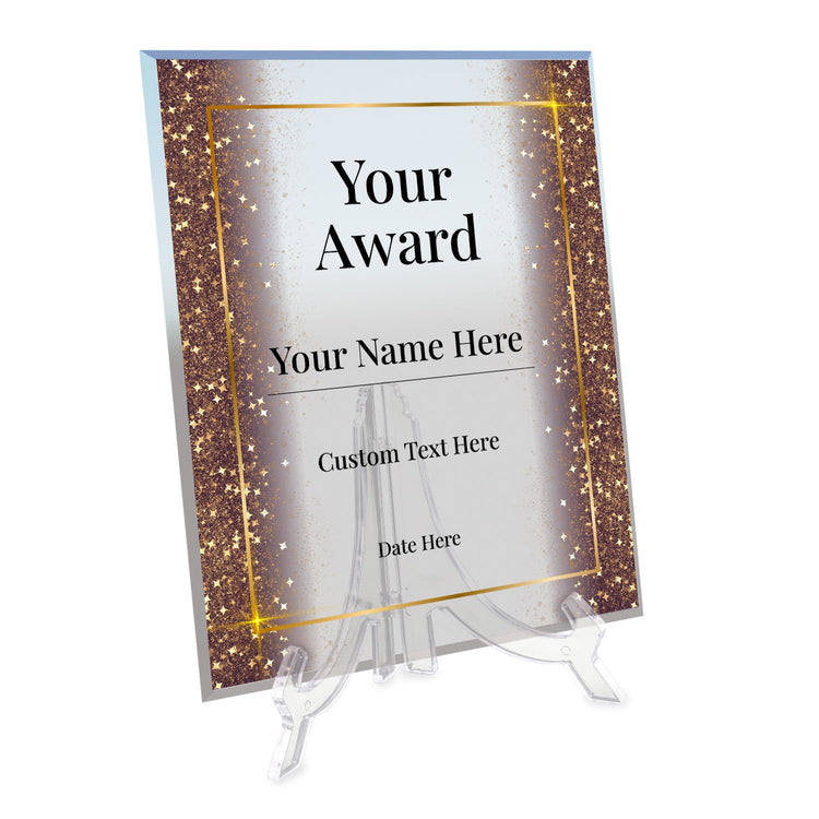 Signs ByLITA Personalized Acrylic Award Plaque with Glitter Borders Design – Custom Engraved Clear Desk Award, Recognition Gift, Office Decor (Multiple Sizes)