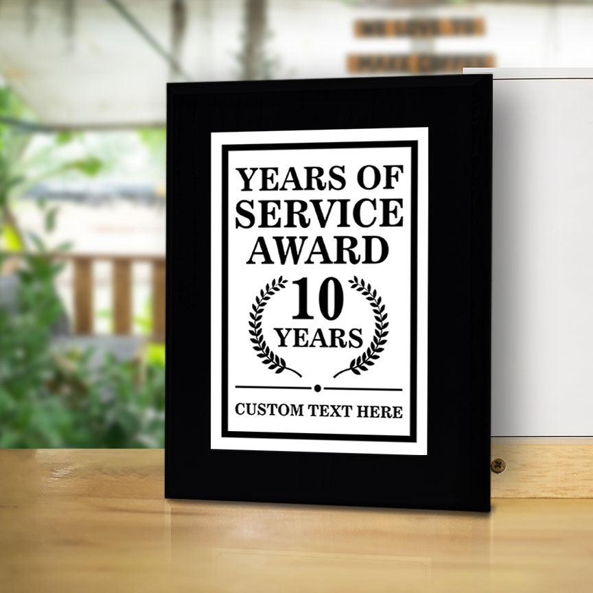 Years of Service Award Plaque — 10 Years Award Personalized (Black) Wall Plaque With Easel Acrylic Stand | Workplace Recognition Ceremonies Award Plaques