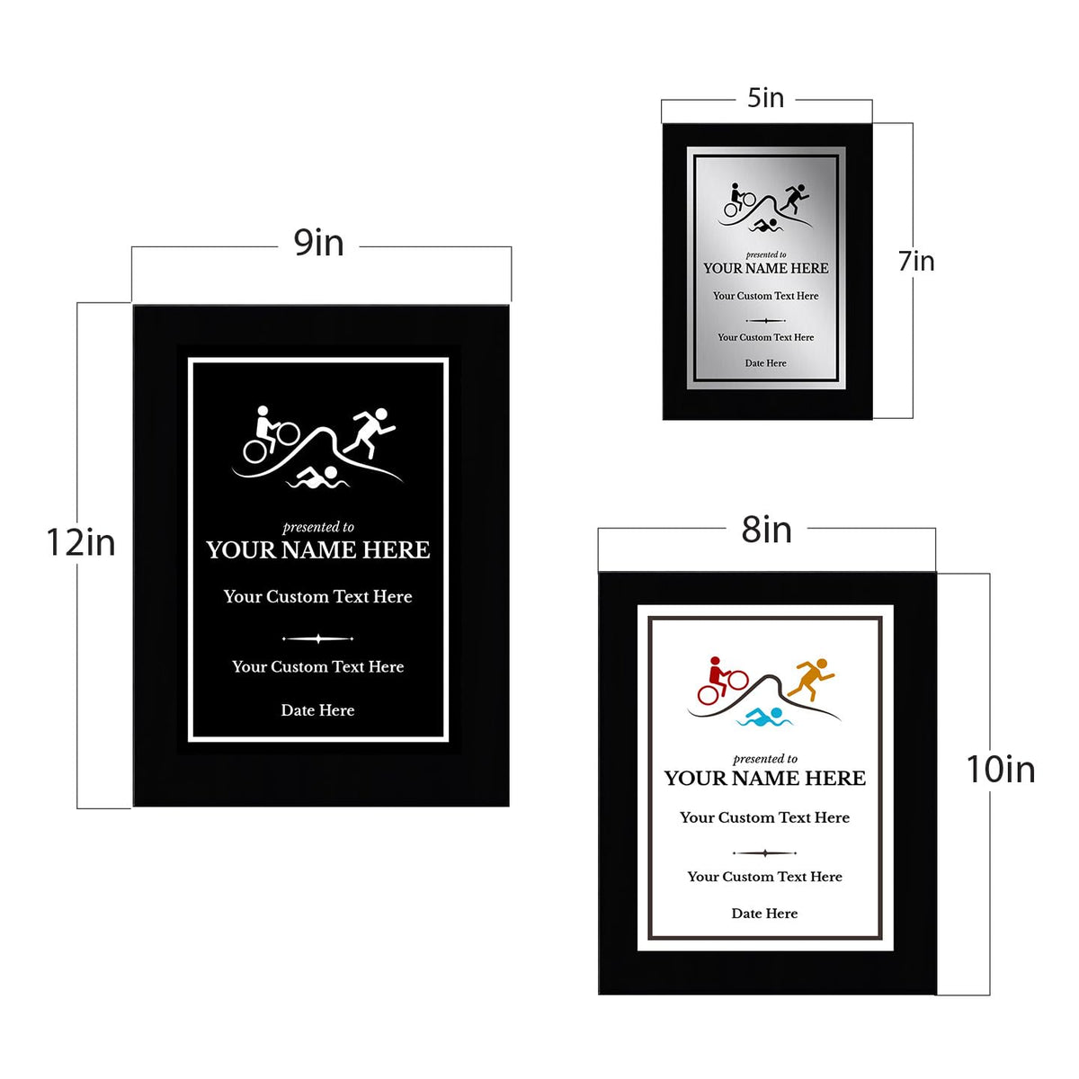 Triathlon Customizable Black Frame Wooden Award Plaque | Easel Mount Option | Achievement and Recognition Personalizable Plaques