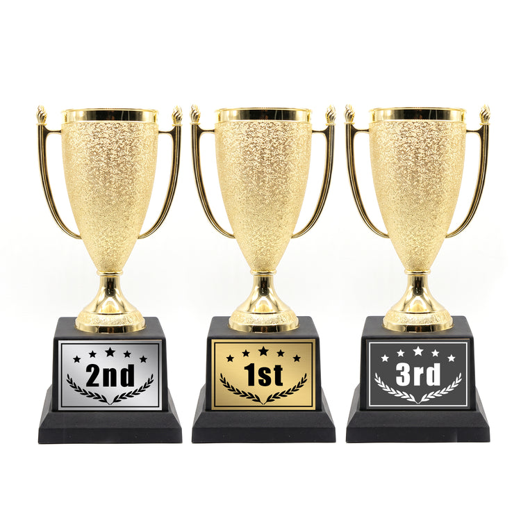 All Quality Cup Trophy, 1st 2nd 3rd Place or Set, Custom Engraved Gold Cup — Personalized Placement Awards for Sports, Contests & Competitions