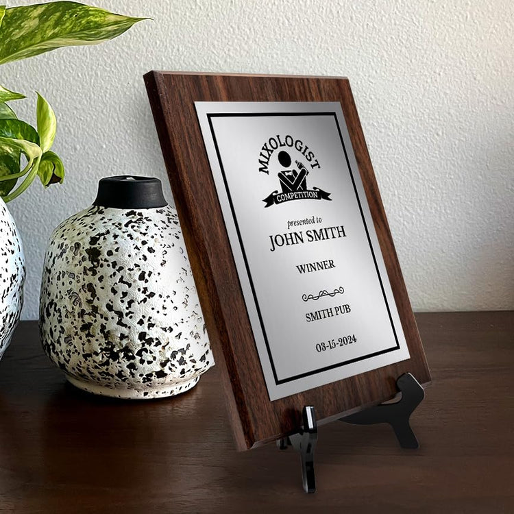 Mixologist Competition Customizable Award Plaque | Easel Mount Option | Achievement and Recognition Personalizable Plaques