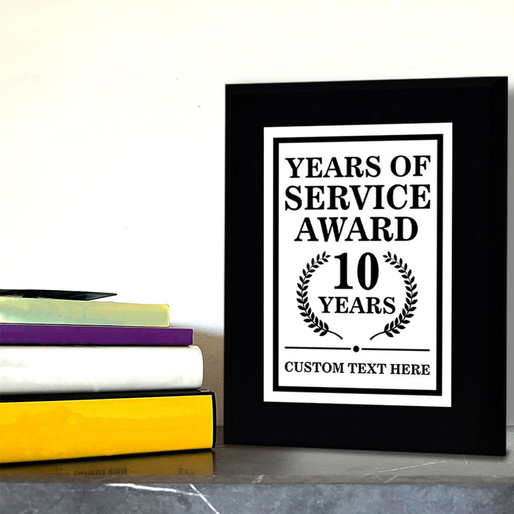 Years of Service Award Plaque — 10 Years Award Personalized (Black) Wall Plaque With Easel Acrylic Stand | Workplace Recognition Ceremonies Award Plaques
