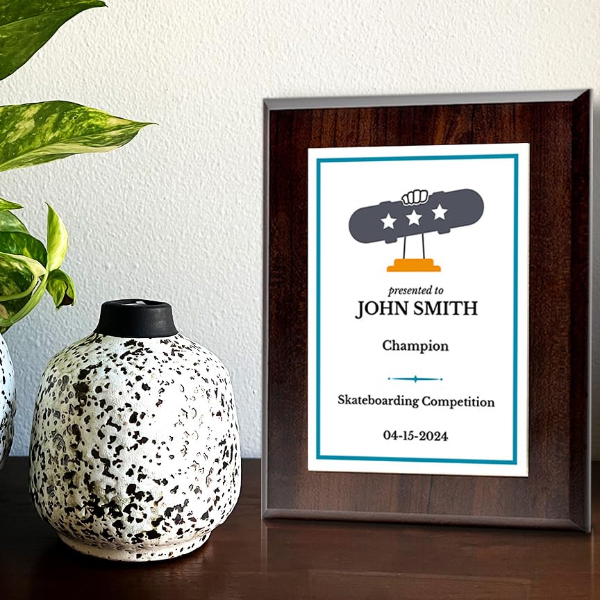 Skateboarding Customizable Wooden Award Plaque | Easel Mount Option | Achievement and Recognition Personalizable Plaques
