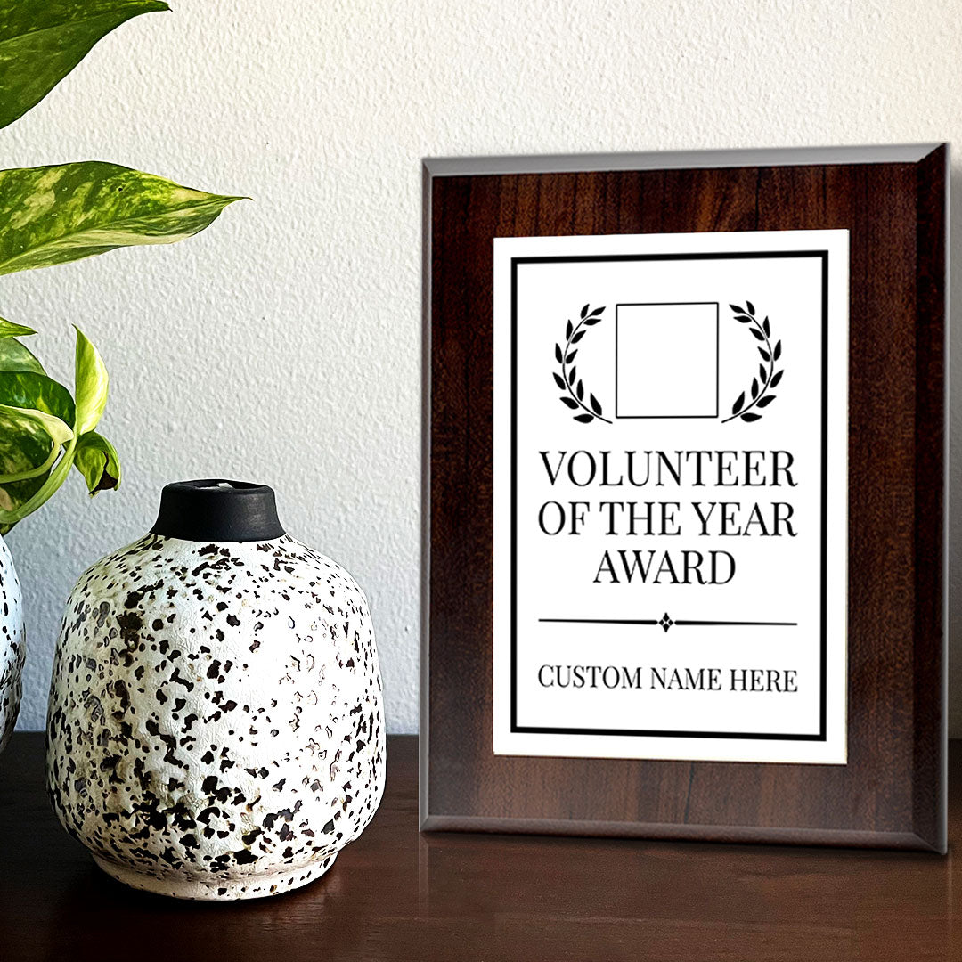 Volunteer of the Year Award Personalized (Wooden) Wall Plaque With Easel Acrylic Stand | Workplace Recognition Ceremonies Award Plaques