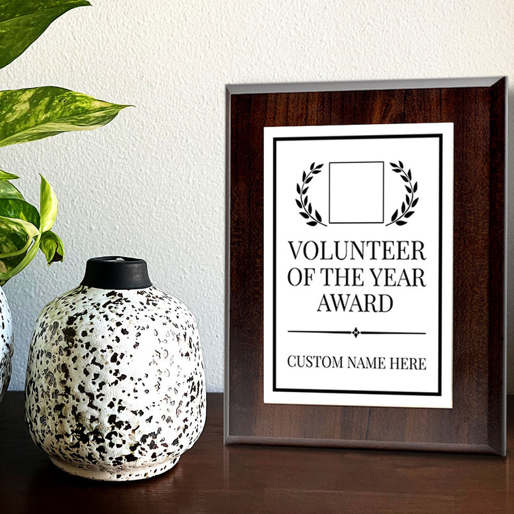 Volunteer of the Year Award Personalized (Wooden) Wall Plaque With Easel Acrylic Stand | Workplace Recognition Ceremonies Award Plaques