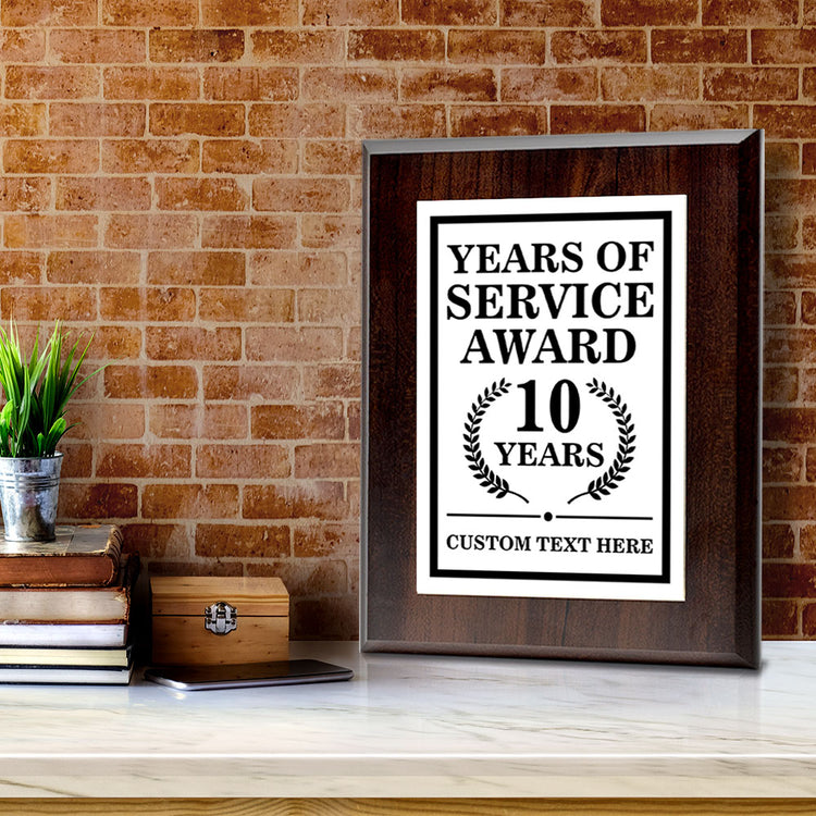 Years of Service Award Plaque — 10 Years Award Personalized (Wooden) Wall Plaque With Easel Acrylic Stand | Workplace Recognition Ceremonies Award Plaques