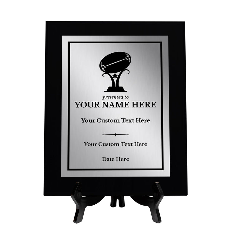 Rugby Customizable Black Frame Wooden Award Plaque | Easel Mount Option | Achievement and Recognition Personalizable Plaques
