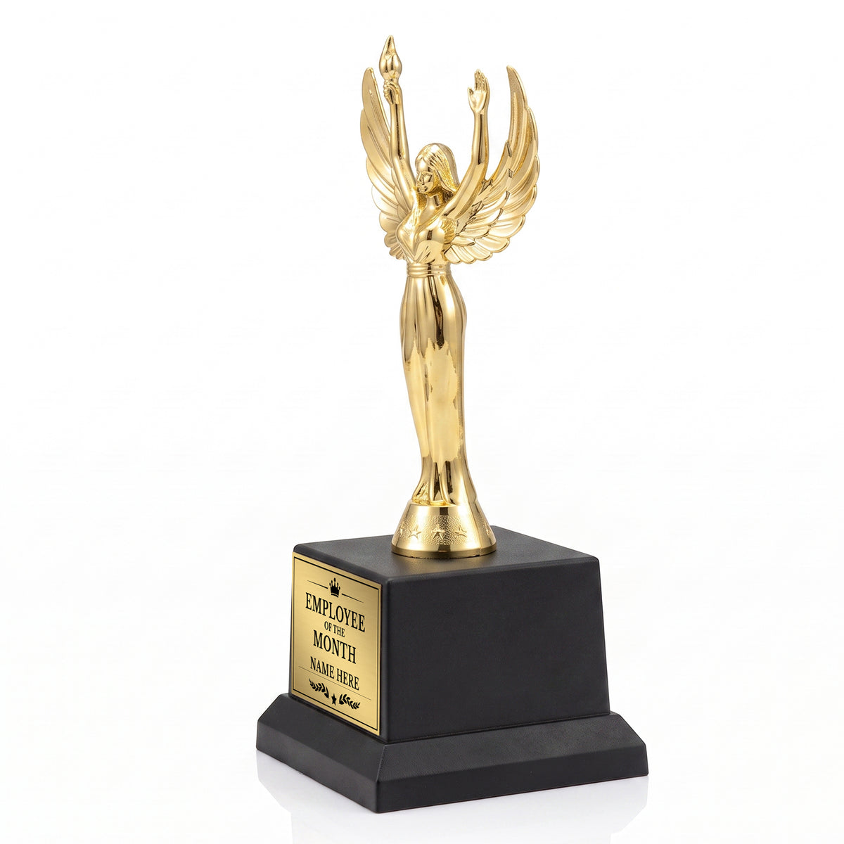 All Quality Employee of the Month Trophy, Winged Victory Figure, Custom Engraved — Personalized Monthly Workplace Recognition Award