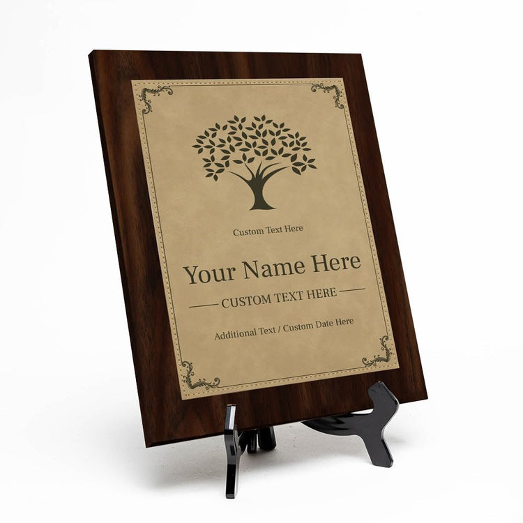 Tree Design Award Theme, Wooden Frame Customizable Leatherette Award Plaque | Easel Mount Option | Recognition of Achievement and Service Personalizable Plaques