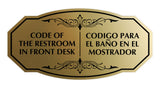Signs ByLITA Victorian Code Of The Restroom In Front Desk/ Codigo Para el Baño en el Mostrador Bilingual Business Wall or Door Sign