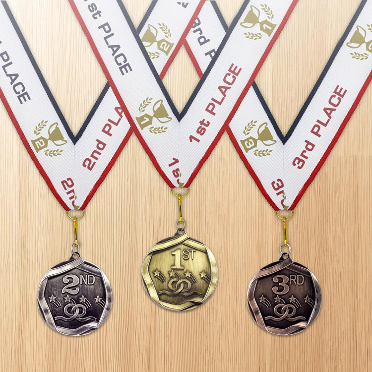 1st 2nd 3rd Place Shooting Stars Award Medals - 3 Piece Set (Gold, Silver, Bronze) Includes Ribbon