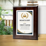 Dean's List Award' Personalized Wall Plaque With Easel Acrylic Stand | Education Recognition School Award Plaques