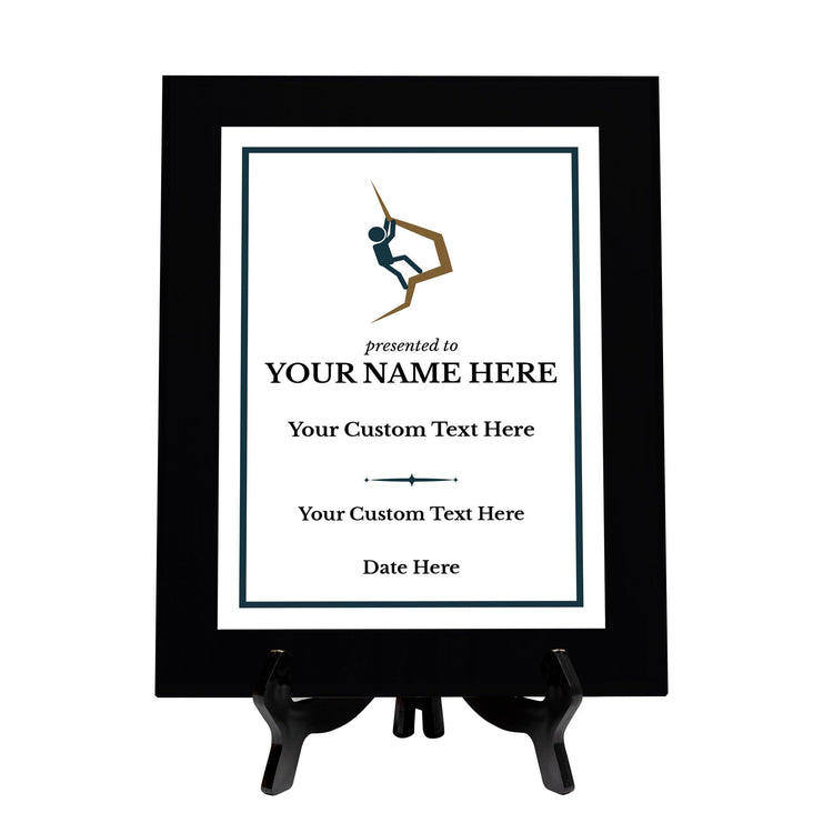 Bouldering & Rock Climbing Customizable Black Frame Wooden Award Plaque | Easel Mount Option | Achievement and Recognition Personalizable Plaques