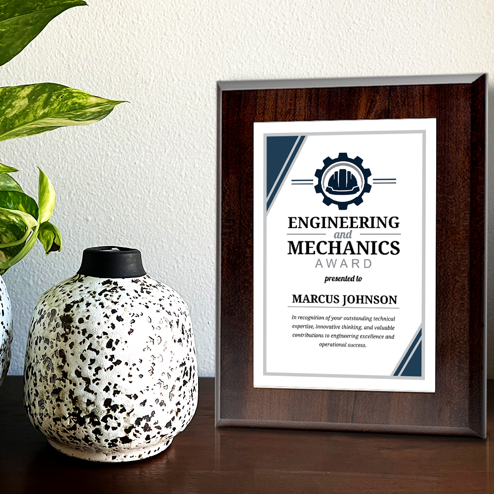 Engineering and Mechanics' Award Personalized Wall Plaque With Easel Acrylic Stand | Professional/Industry Recognition Award Plaques