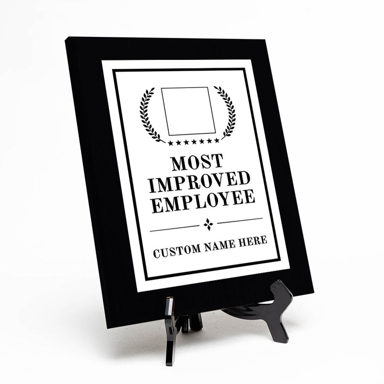 Most Improved Employee Award Personalized (Black) Wall Plaque With Easel Acrylic Stand | Workplace Recognition Ceremonies Award Plaques