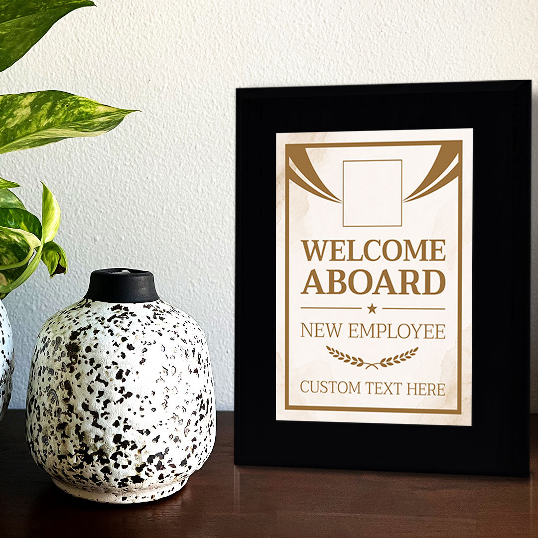 Welcome Aboard — New Employee Award Personalized (Black) Wall Plaque With Easel Acrylic Stand | Workplace Recognition Ceremonies Award Plaques