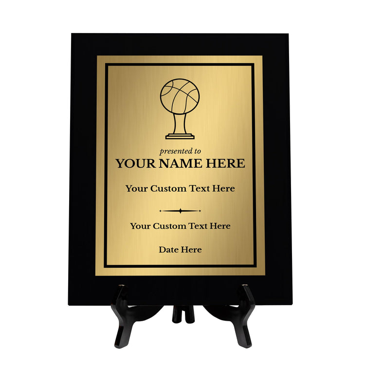 Basketball Customizable Black Frame Wooden Award Plaque | Easel Mount Option | Achievement and Recognition Personalizable Plaques