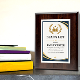 Dean's List Award' Personalized Wall Plaque With Easel Acrylic Stand | Education Recognition School Award Plaques