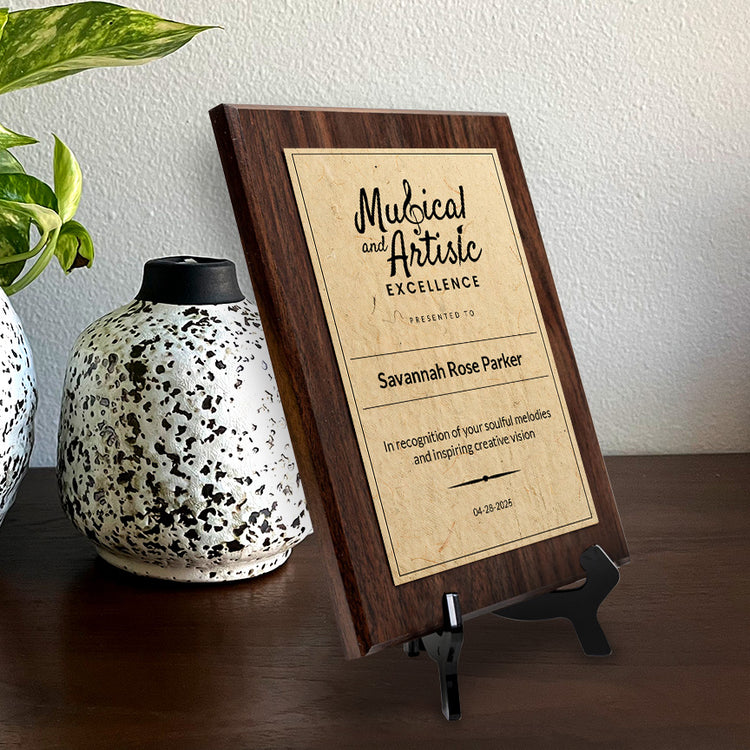 Musical and Artistic Excellence Certificate Custom Award Wall Plaque With Easel Acrylic Stand | Personal Achievement Wall Plaques