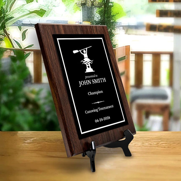 Canoeing Customizable Wooden Award Plaque | Easel Mount Option | Achievement and Recognition Personalizable Plaques | Sports Award