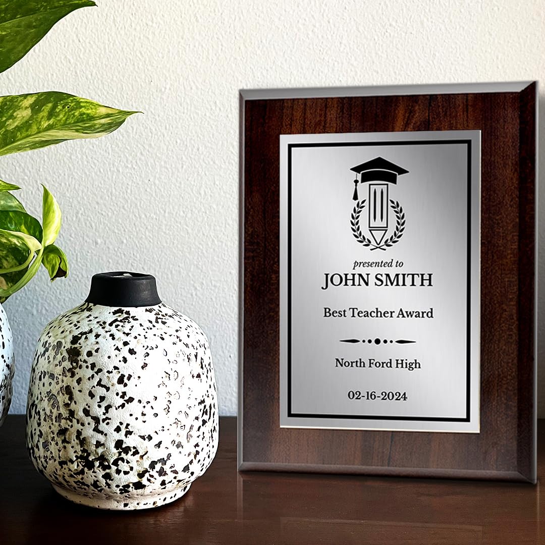 Teacher Recognition Customizable Award Plaque | Easel Mount Option | Achievement and Service Personalizable Plaques