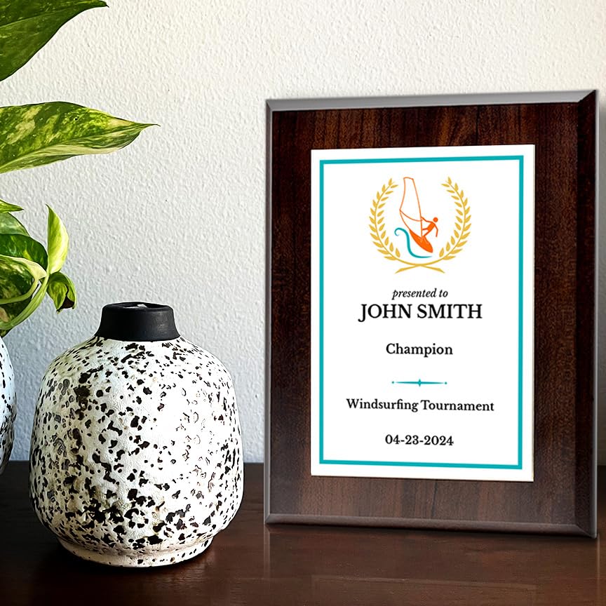 Windsurfing Customizable Wooden Award Plaque | Easel Mount Option | Achievement and Recognition Personalizable Plaques | Sports Award
